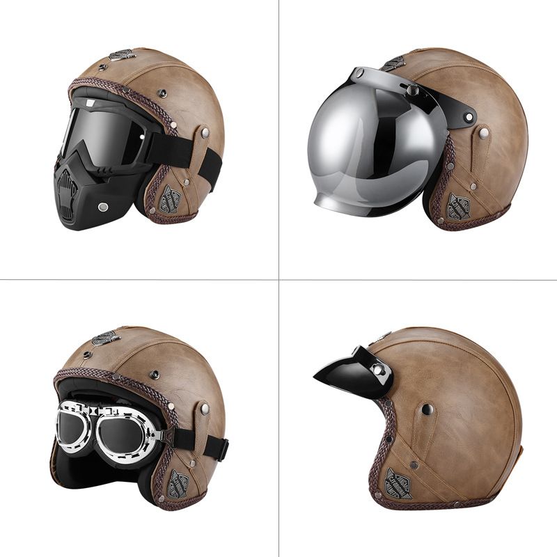 Personalisierter Elektrofahrzeughelm Halbhelm Handgemachter Helm 3/4 Lederhelm Halbhelm_voghion.com