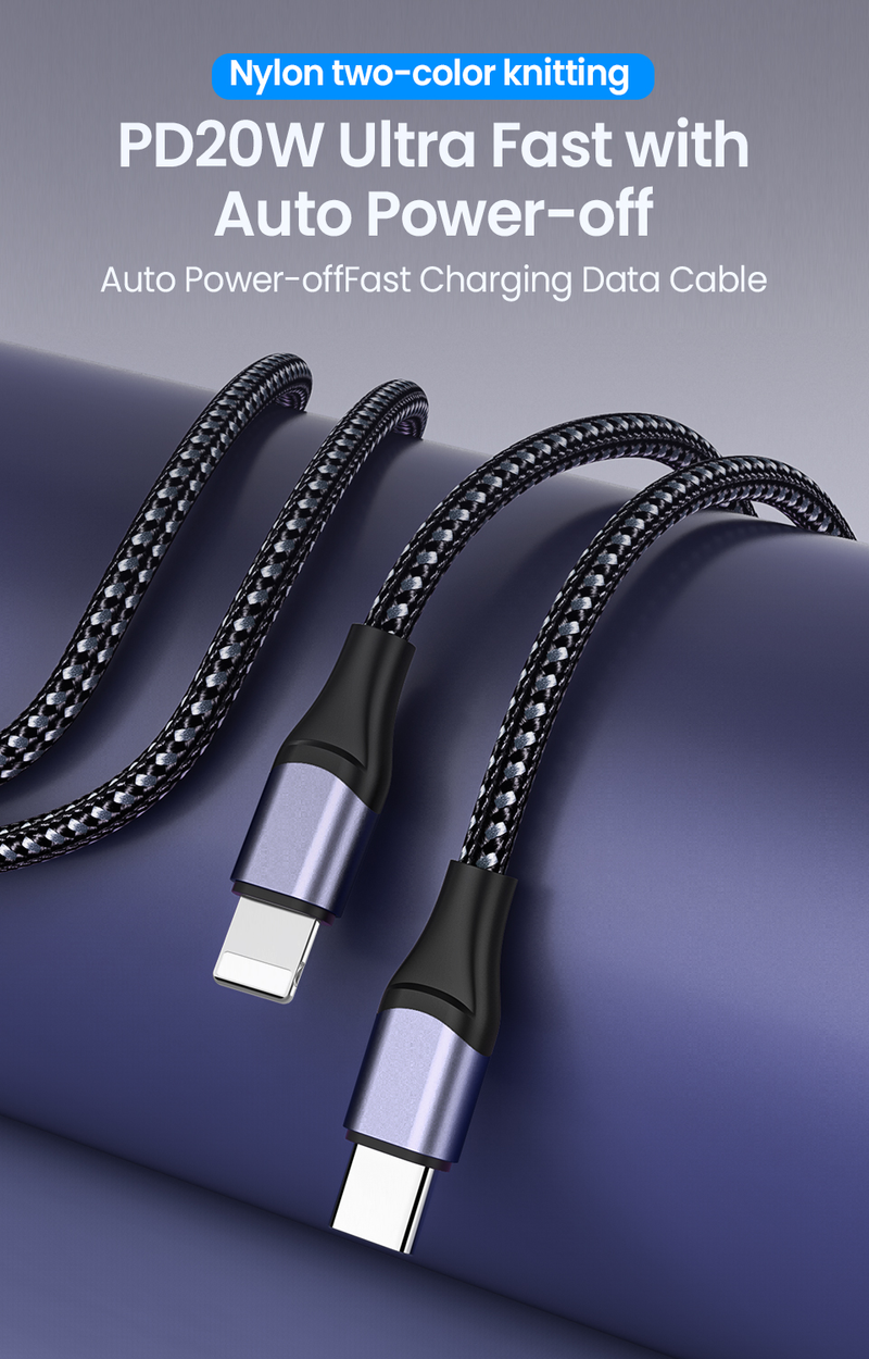 PD 20W Schnelllade-USB-C-Kabel für iPhone 14 13 12 11 Pro Max TypeC auf 8-poliges Ladegerät 2,4A Datenkabel Nylon Wo_voghion.com