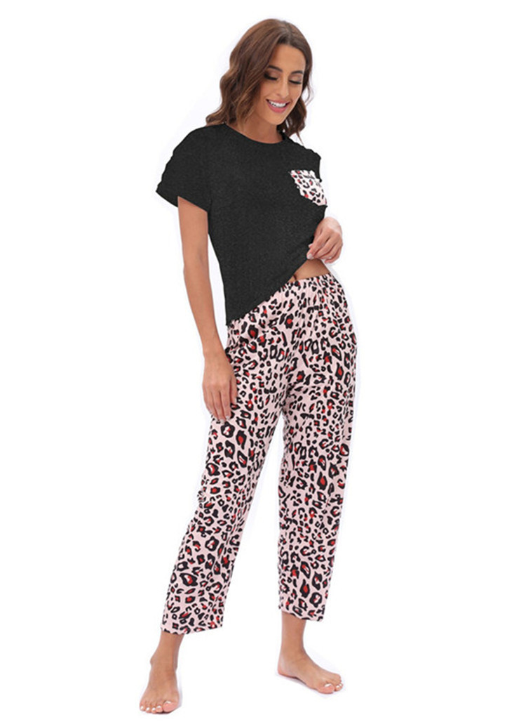 Heemkleeder Pyjama zweedeeleg Kuerzärmhosen Kostüm Quell Leopardendruck Tie-Dye_voghion.com