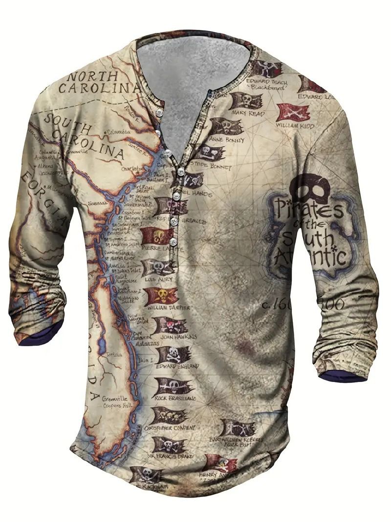 Unbeatable Quality Summer Digital Printed Youth Henley Shirt 7-Button Men's Casual Long Sleeve_voghion.com