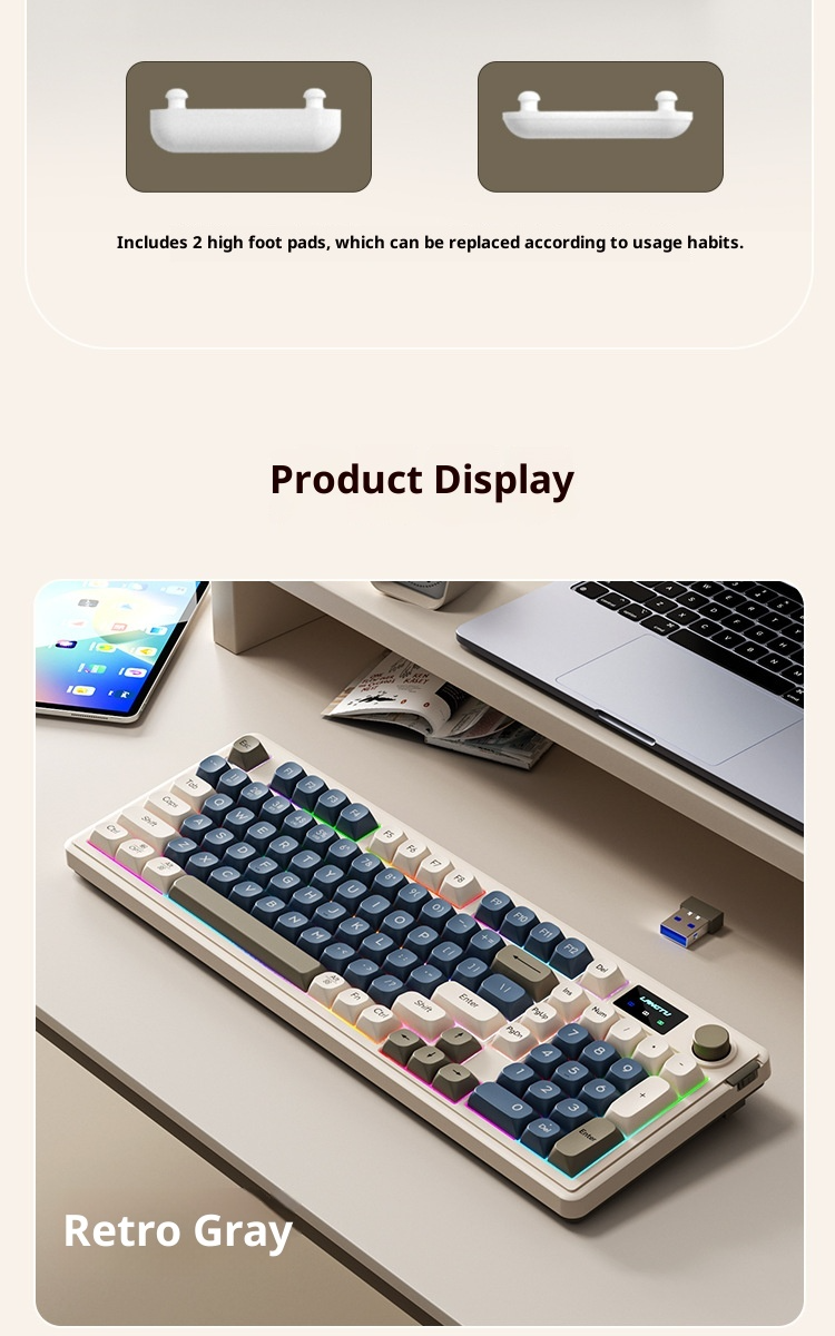 L98 98-Tasten-Kompakt-Kabellose Mechanische Tastatur Mit RGB-Hintergrundbeleuchtung, Knöpfen Und Display | 2,4G Bluetooth Typ-C Triple-Mode-Tastatur Für PC Und Mac_voghion.com