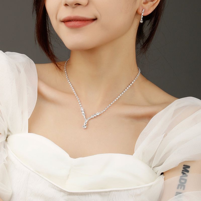 3-Piece Silver Bridal Jewelry Set - Necklace, Earrings & Bracelet For Wedding Party_voghion.com