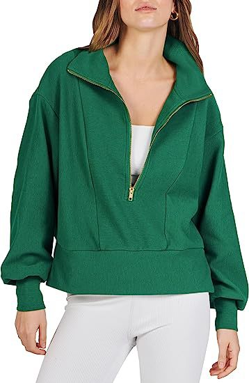 2024 Autumn New Women's Loose Zipper Collar Long Sleeve Hoodie Top_voghion.com