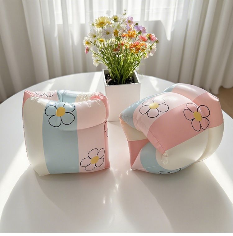 Kids Swimming Arm Floaties - Eco-Friendly Thickened PVC Inflatable Sleeves For Beginners (Striped Flower Design Pool & Water Play Safety)_voghion.com