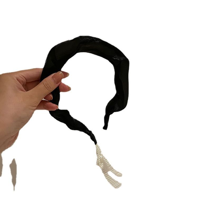Fascia per capelli a tesa larga con aumento di altezza, in maglia di perle nere, stile francese, di qualità imbattibile_voghion.com