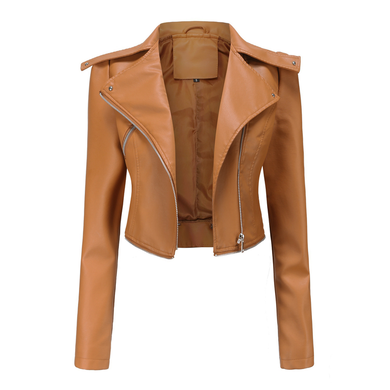 Giacca in pelle da donna con orlo staccabile, giacca casual alla moda_voghion.com