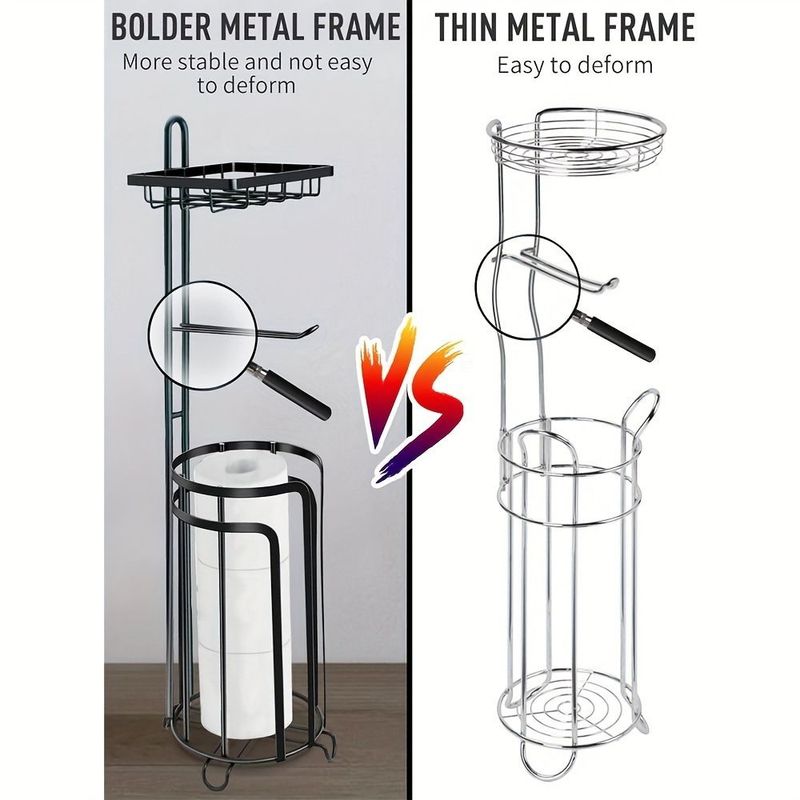 Toilet Paper Holder Stand Tissue Paper Roll Dispenser With Shelf For Bathroom Storage Holds Reserve -Black_voghion.com