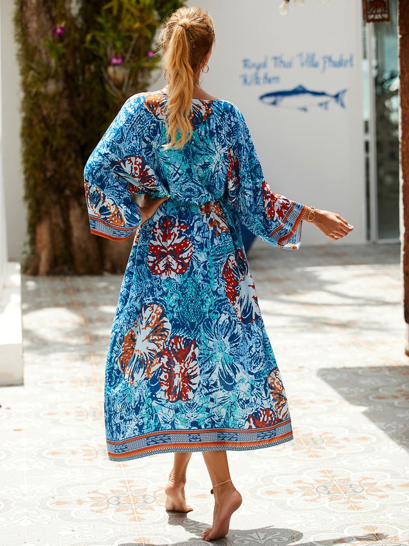 Women's Beach cover-up rayon positioning printed cardigan holiday sun protection shirt _voghion.com
