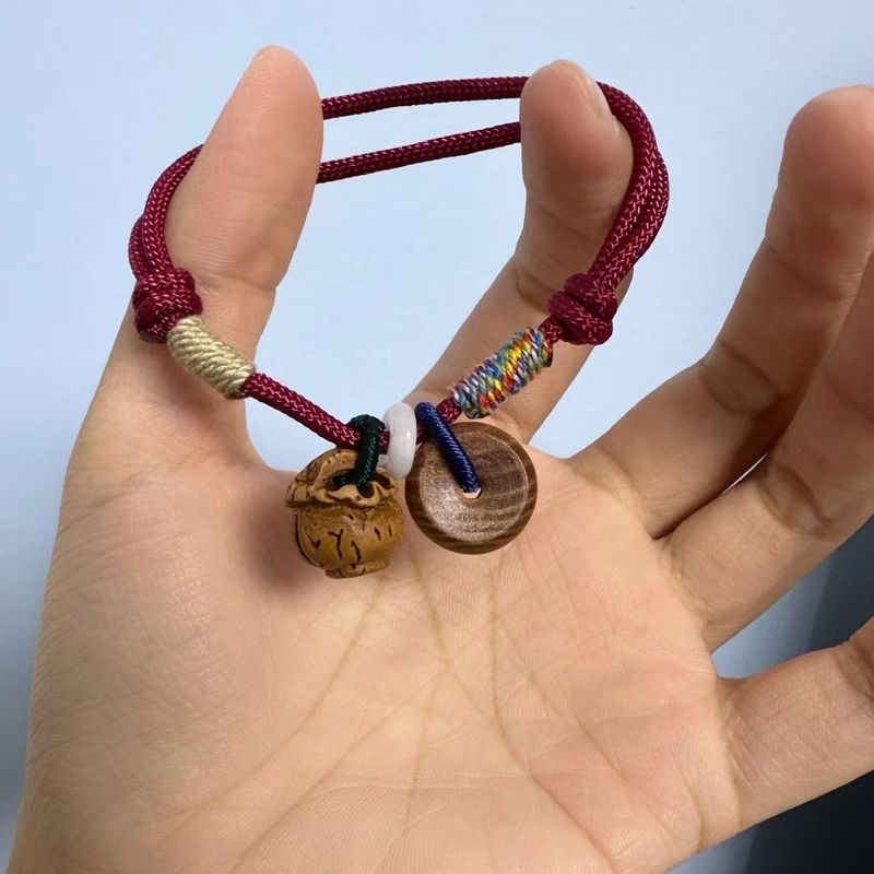 Fidelity Oude mahonie perzik mand veiligheidsgesp armband, rood touw voor het geboortejaar, handgemaakt cadeau voor volwassenen en kinderen_voghion.com