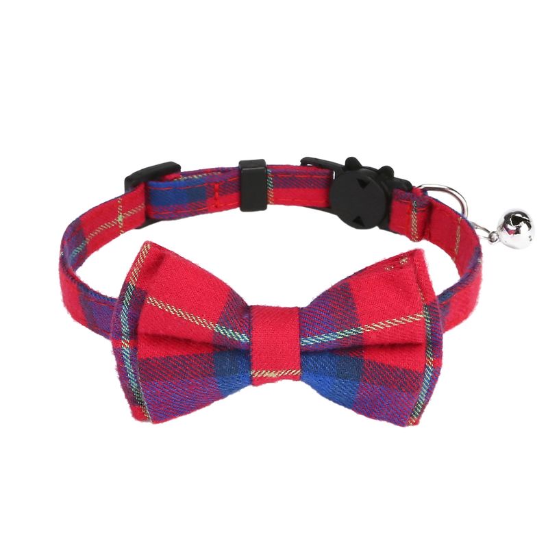 Collare per cani e gatti con campanellino a fiocco in tessuto scozzese britannico e cinturino per il collo_voghion.com