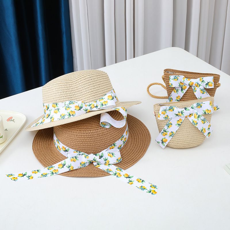 Protezione solare estiva per bambini e donne, parasole pieghevole da spiaggia a tesa piatta, cappelli, borse, set per erba genitore-figlio_voghion.com