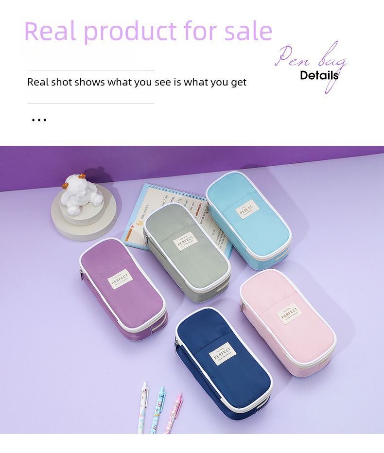 Cross-border Macaron Composite Cloth Pencil Case Large Capacity ins Japanese Student Multifunctional Pencil Case Simple Pencil Case Wholesale_voghion.com