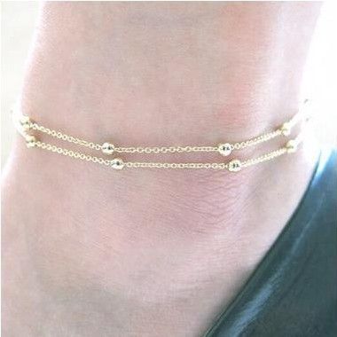 E041 Fashionable Bead Double Layer Bracelet Simple Women Chain Beach Anklet_voghion.com