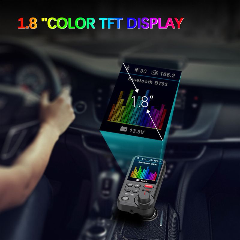 1,8-inčni bežični Bluetooth FM odašiljač za automobil, Aux, podržava QC3.0 punjenje, visoke i niske tonove, glazbeni player, kamera za stražnji pogled_voghion.com