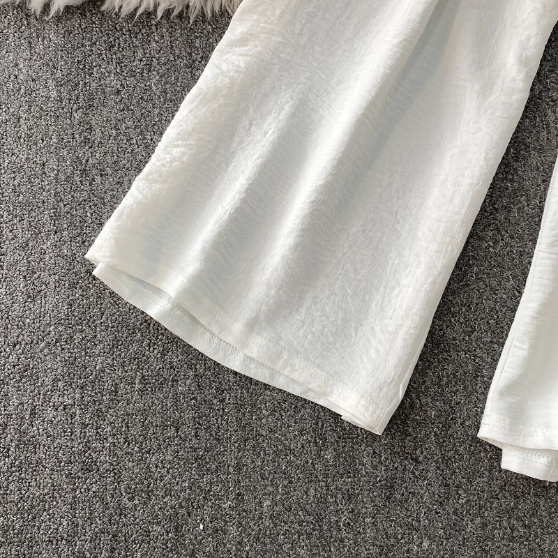 Retro V-hals bedrukte losse top met middellange lengte en hoge taille, rechte, wijde broek - 2-delige set_voghion.com