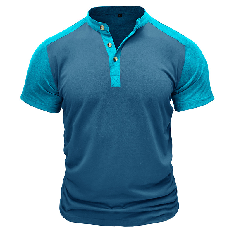 T-shirt à manches courtes et col montant pour homme, chemise Henley de sport de plein air pour homme, haut de fitness, t-shirt_voghion.com