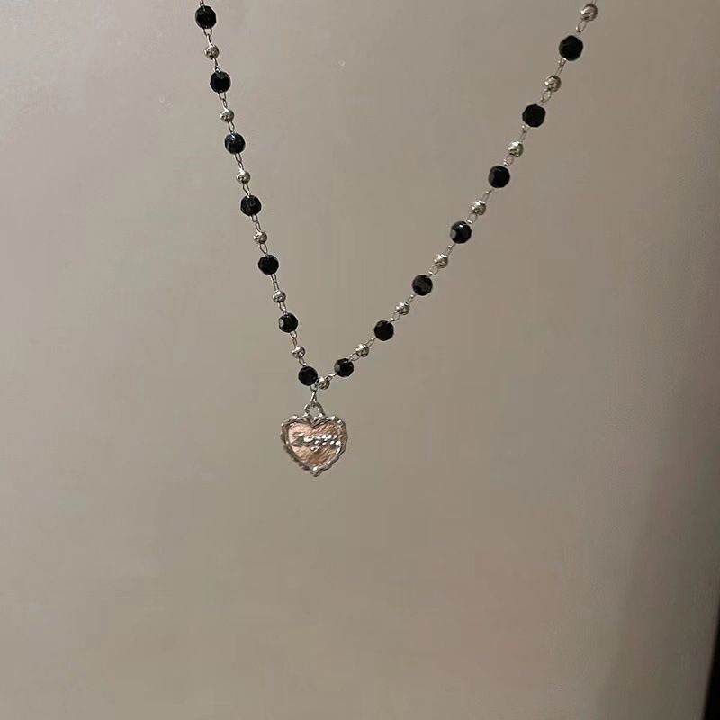 Collana con perline di cristallo nero in stile ragazza hot, collana con clavicola femminile, design di nicchia, accessori per temperamento_voghion.com