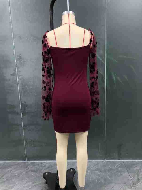 JY-4087 Gonna a tubino con maniche a rete e colletto in un unico pezzo, alla moda 2023, da donna_voghion.com