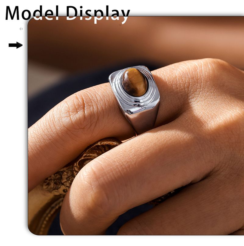 Titanium Steel PVD Vacuum Tiger Eye Stone Ring Casting Ring, Light Luxury, Niche, Non Fading, Personalized Bracelet_voghion.com