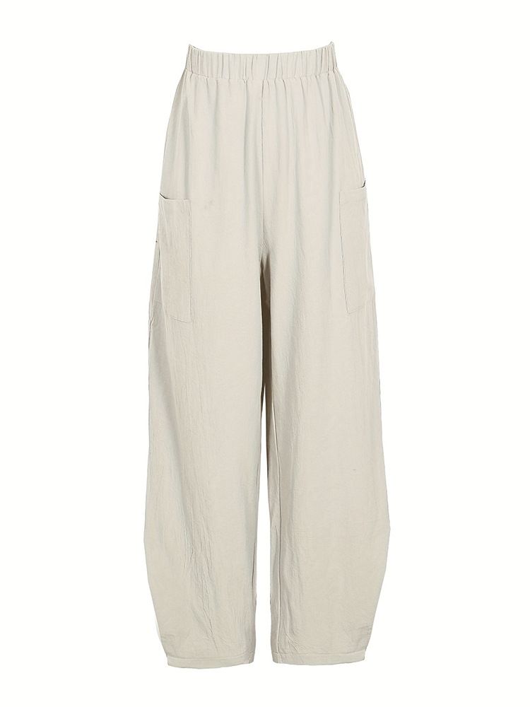 Damenbekleidung Große Größe Einfarbige Pumphose Tasche Vielseitige Sommerhose_voghion.com