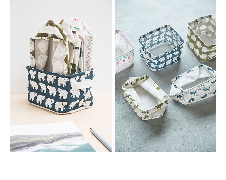 Schreibtisch-Aufbewahrungsbox aus Baumwolle und Leinen, kleiner Aufbewahrungskorb aus frischem Stoff, Aufbewahrungsbox für Kleinigkeiten, Finishing-Box, Kleinigkeitenbox._voghion.com