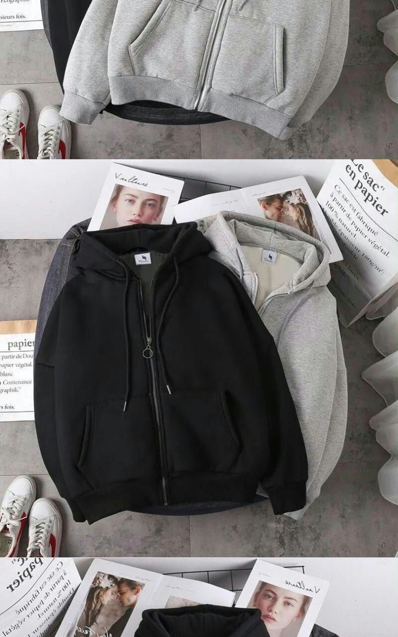 Unisex Zip-Up Hoodie – Oversized Streetwear Fleece Lined Sweatshirt With Drop Shoulder (M-5XL, Black/Grey, Regular & Fleece Lined Options)_voghion.com