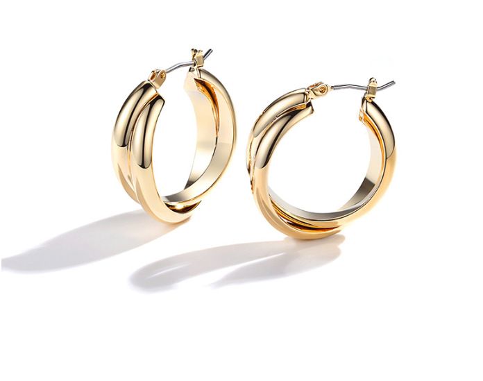Gioielli da donna Temperamento Doppio Anello Liscio Geometrico Cloisonné Oro Piccolo Confezione Indipendente Puro Orecchino Clip Squisito_voghion.com