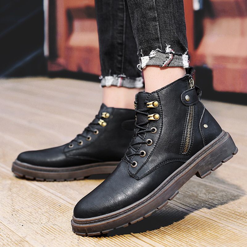 Stivali Martin alti in pile da uomo, stivali in cotone di media lunghezza, stivali casual da locomotiva, stivali da neve caldi_voghion.com