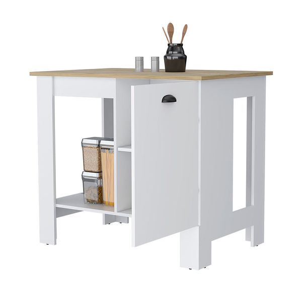 Vancouver 1-Door Kitchen Island With Open Shelf White And Macadamia_voghion.com