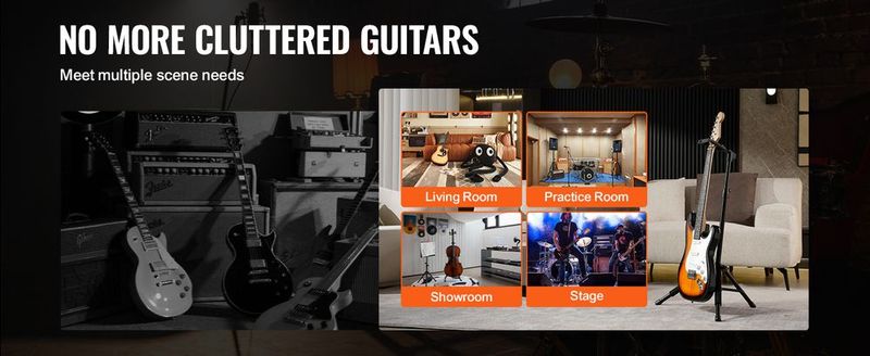 VEVOR Tripod Guitar Stand Floor-Standing Foldable 35.4-47.2 In Adjustable Height_voghion.com