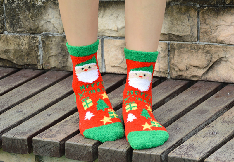 Calzini da donna Calza di Natale Calza di Natale da donna Le nuove calze da donna di Babbo Natale in velluto corallo_voghion.com