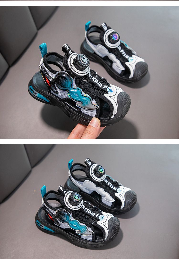 Kinderschuhe Sandalen Jungen Strandschuhe Sommer Neue Drehknopf Freizeitschuhe Weiche Sohle Jungen Sportsandalen_voghion.com