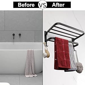 TocTen Rack Foldable Holder With Double Bars, Wall Mounted SUS304 Stainless Steel Bathroom Tower Shelf, Space-Saving_voghion.com