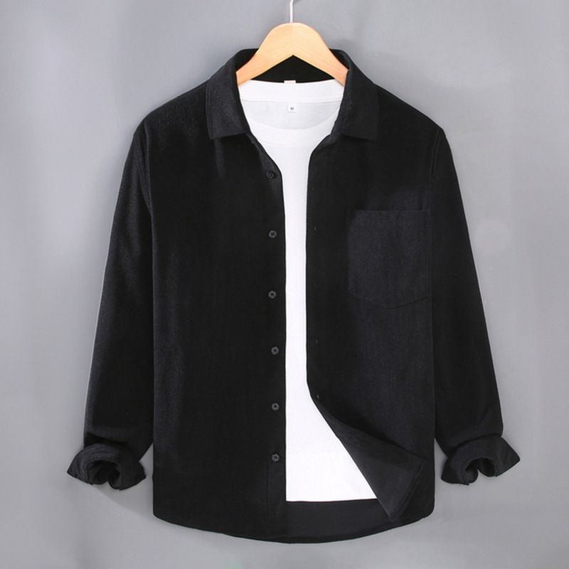 Men's Long Sleeved Shirt, Solid Color, Loose Drape, Spring And Autumn Waffle Texture Shirt Jacket_voghion.com