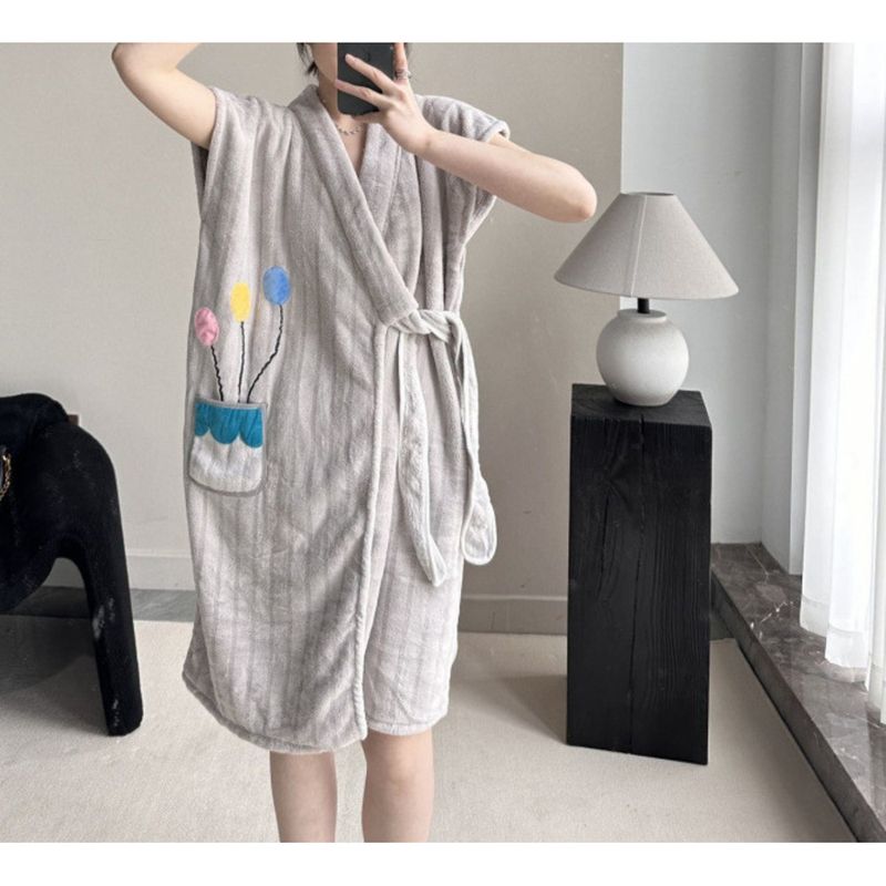 Szlafrok dla dorosłych typu wrap-style, damski, jesień/zima, nowy, o doskonałej chłonności_voghion.com