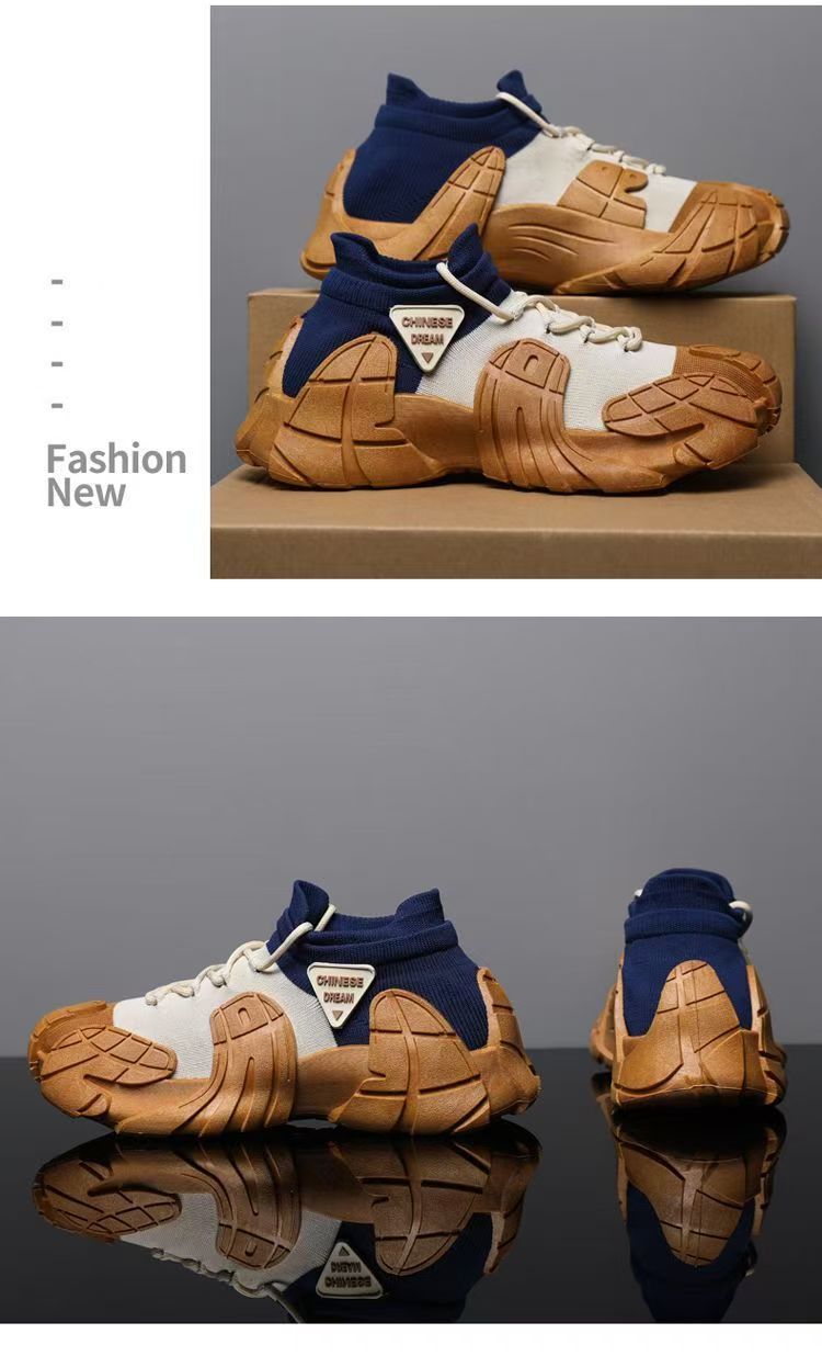 Men's New Thick-Soled Lightweight Sock Mouth Casual Shoes Youth Fashion Color-Block Sneakers_voghion.com