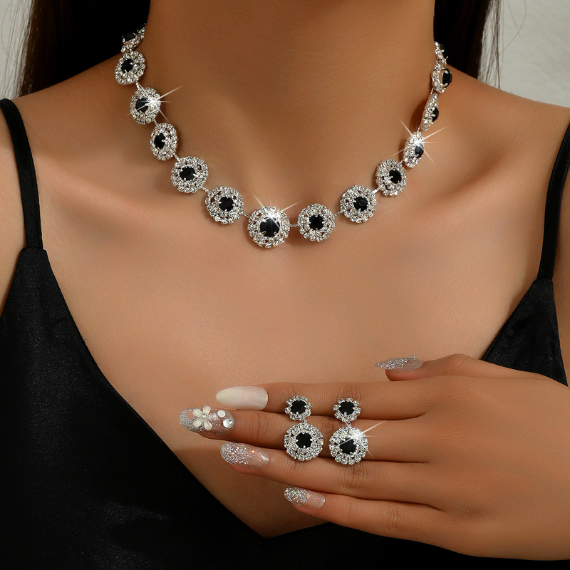 Set di gioielli da donna, alla moda, abiti da sposa alla moda, gioielli da sposa, collana, orecchini, bracciale, anello, rotondo, semplice, abito, accessori per abiti._voghion.com