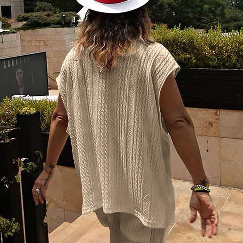 Gilet en tricot jacquard ample à col en V pour hommes, nouvelle collection d'été, surdimensionné et décontracté_voghion.com