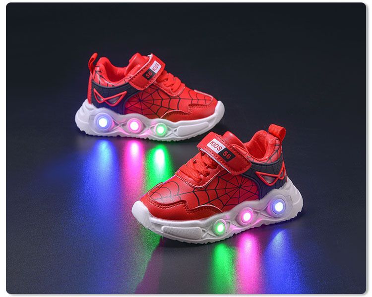 Frühling Herbst Neue Kinder Leder Spinnennetz LED Licht up für Kleine und Mittlere Jungen Casual Sport Schuhe_voghion.com