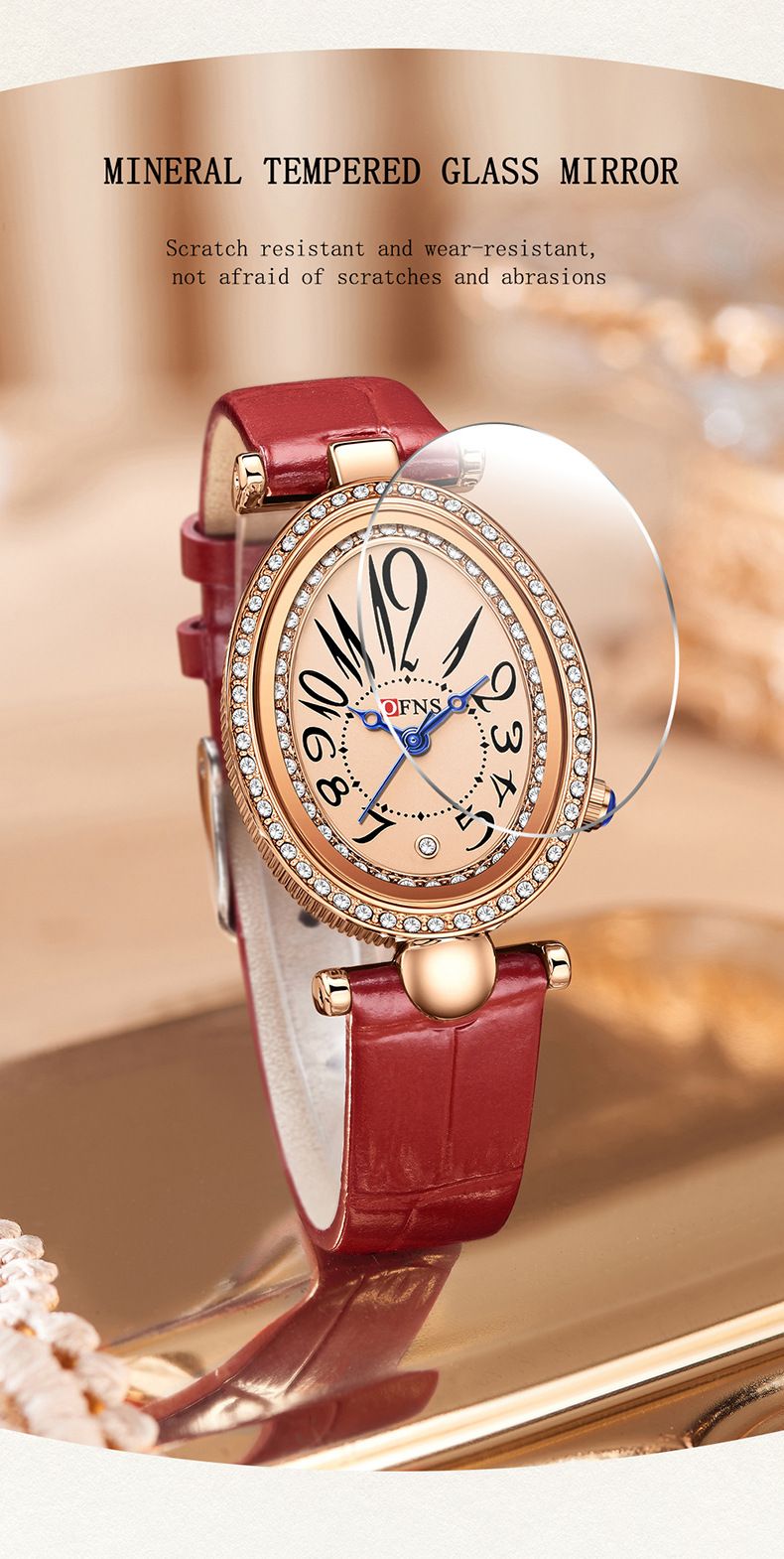 Orologio da donna con cristalli di ispirazione vintage: elegante design a goccia, cinturino in pelle, orologio al quarzo in stile antico resistente all'acqua_voghion.com