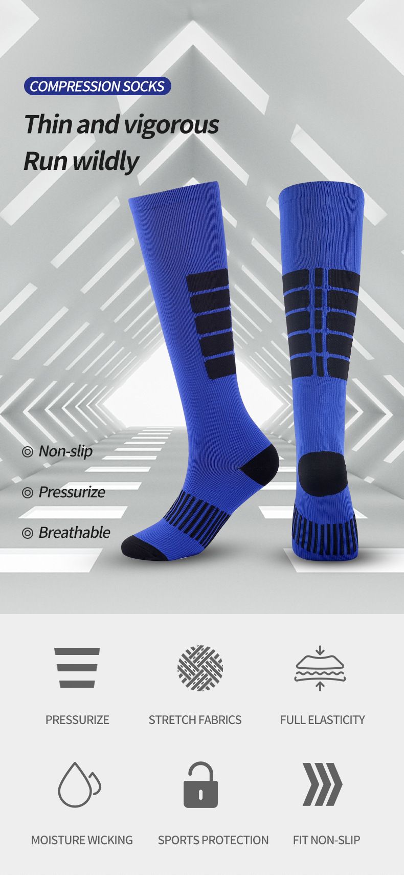 Compression socks colorful striped long compression socks fitness sports running and cycling socks_voghion.com