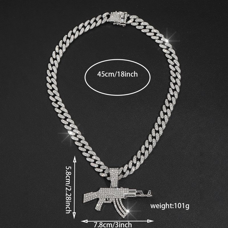Collier unisexe en alliage avec pistolet mitrailleur AK, chaîne cubaine, armes à feu, style hip-hop, pour homme_voghion.com