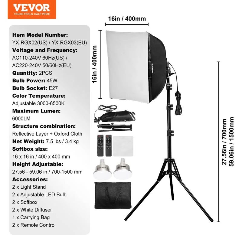 Softbox Shooting 16 Adjustable Kit In 3000-6500K For Lighting X 16 In_voghion.com