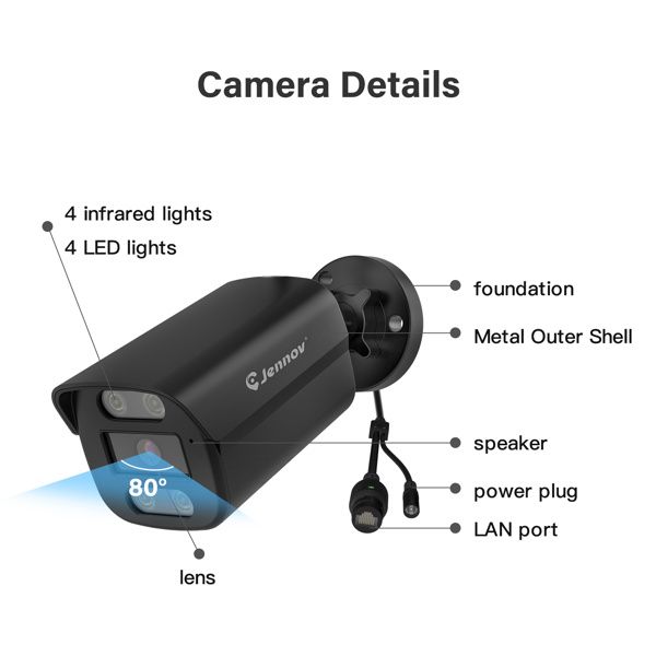 Jennov 4K 8MP POE Security IP66 Camera Outdoor Color Night Vision 2 Way Audio_voghion.com