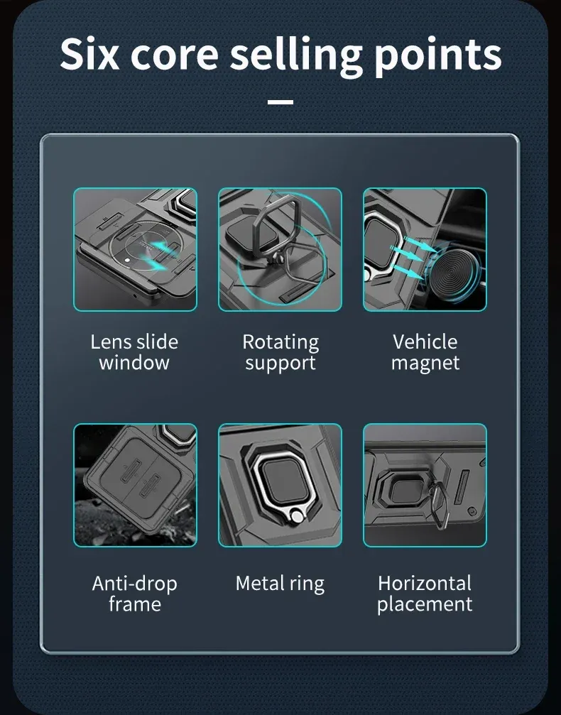 For Honor 90 X9a X9b Magic 5 6 Magic5 Magic6 Lite Armor Phone Case with Slide Camera Lens Protection Ring Holder Bracket_voghion.com