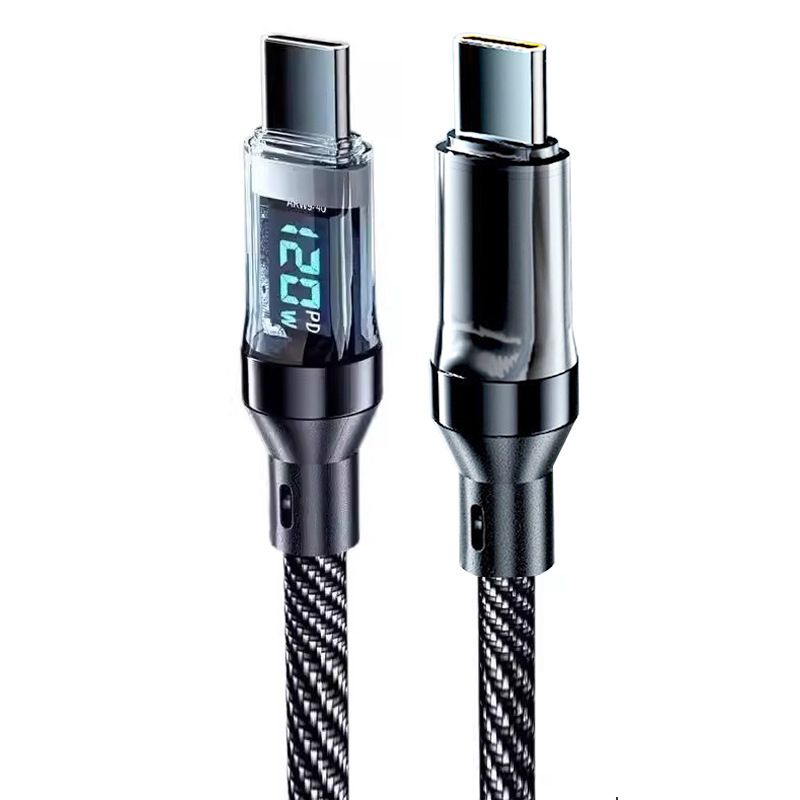 Digital Display 120W Super Fast Dual Head Type-C Compatible With IPhone Huawei Honor 6A Flash Charging Cable_voghion.com