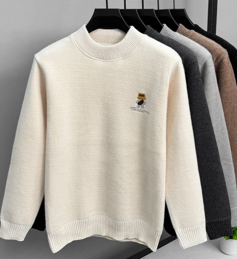 Men’s Fleece-Lined Mock Neck Sweater – Winter Thermal Knit Pullover, Chenille Thickened Long Sleeve Base Layer, Warm & Stylish_voghion.com