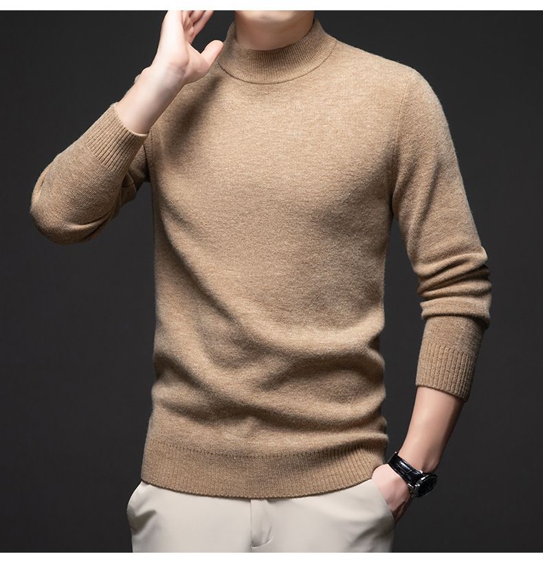 Puyuan collo alto in lana per uomo, autunno 2024 e vinci tinta unita inior casual versatile maglia base uomo_voghion.com