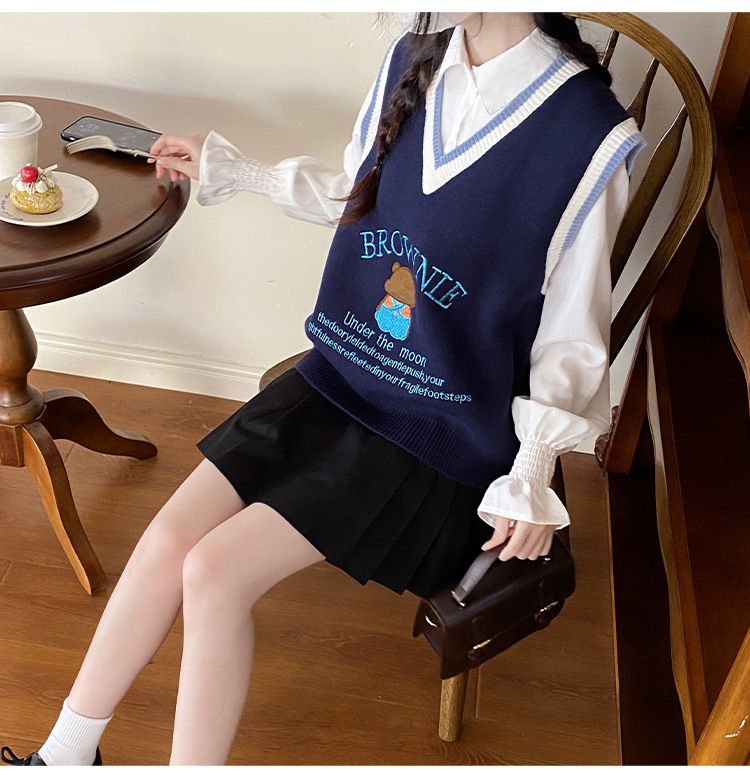 Süße in eine zweite ~ Süße schöne teddybär bestickt ärmellose Frühling und Herbst frauen gestrickte pullover, weste,_voghion.com
