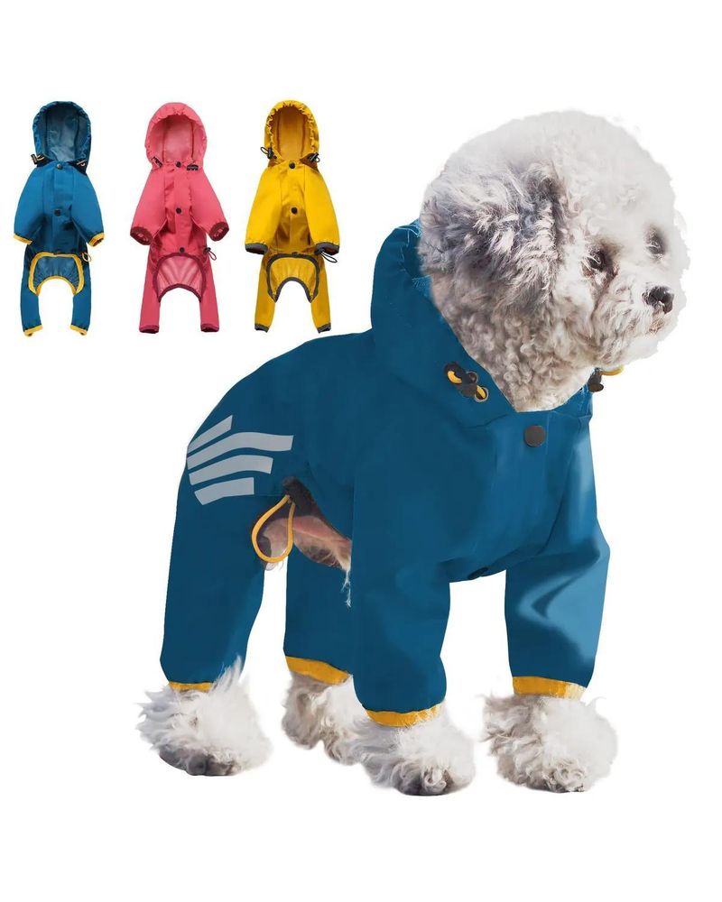 【Scelta colorata】 Impermeabile con cappuccio, impermeabile, per cani, con strisce riflettenti per esterni, per quattro stagioni_voghion.com